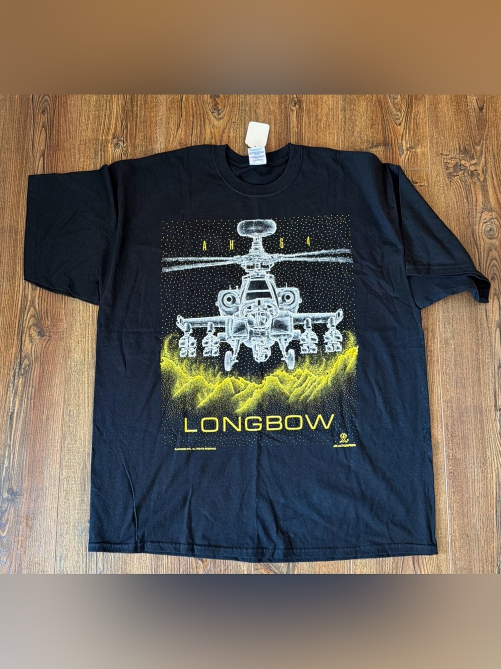 Vintage Military Mens Tshirt 64 Longbow Blackbird Helicopter Black Size 2XL